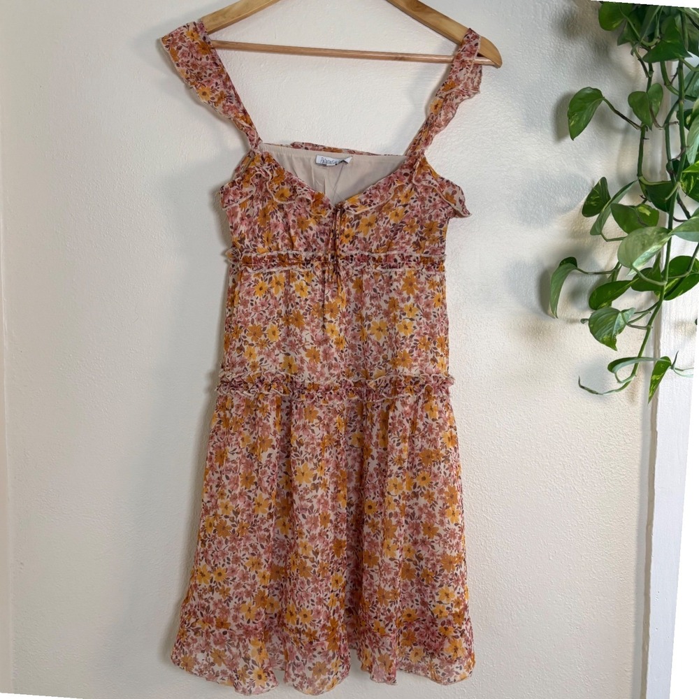 patrons of peace boho floral terracotta mini dress flowy size XS